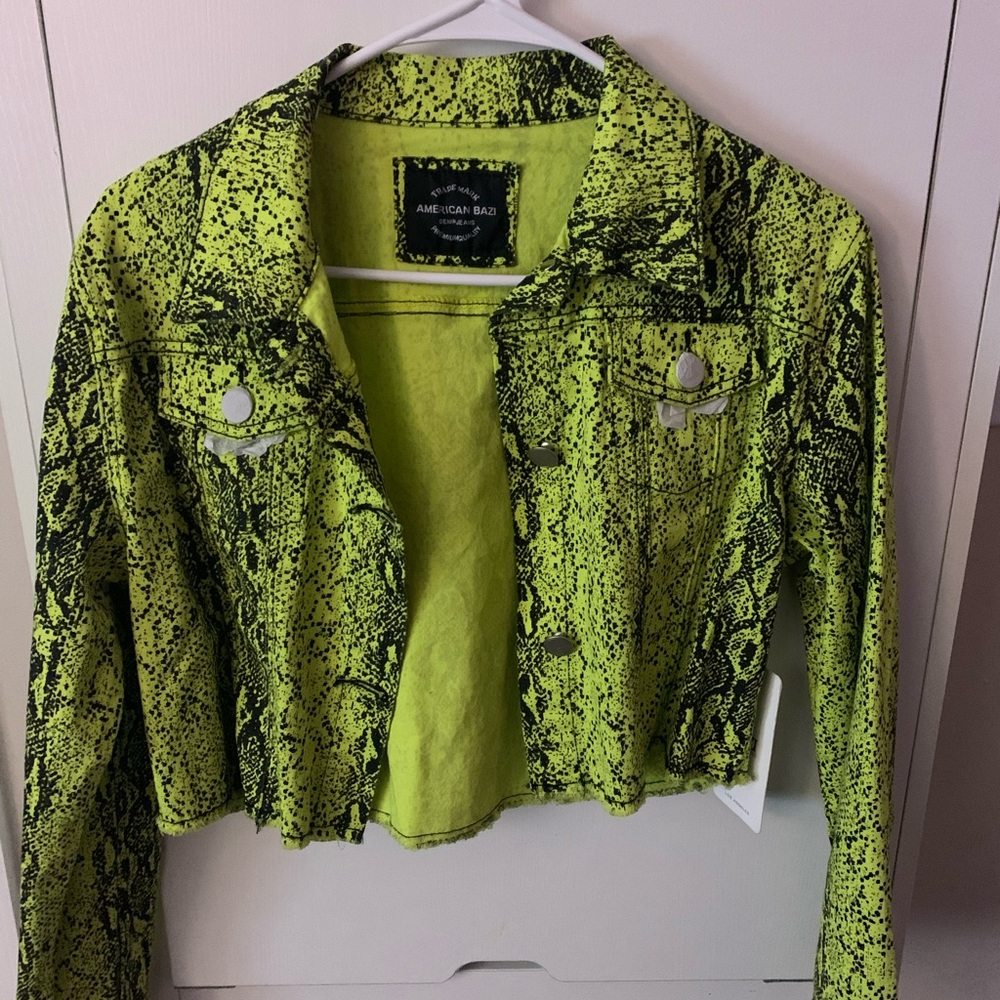 Green snakeskin cropped jacket